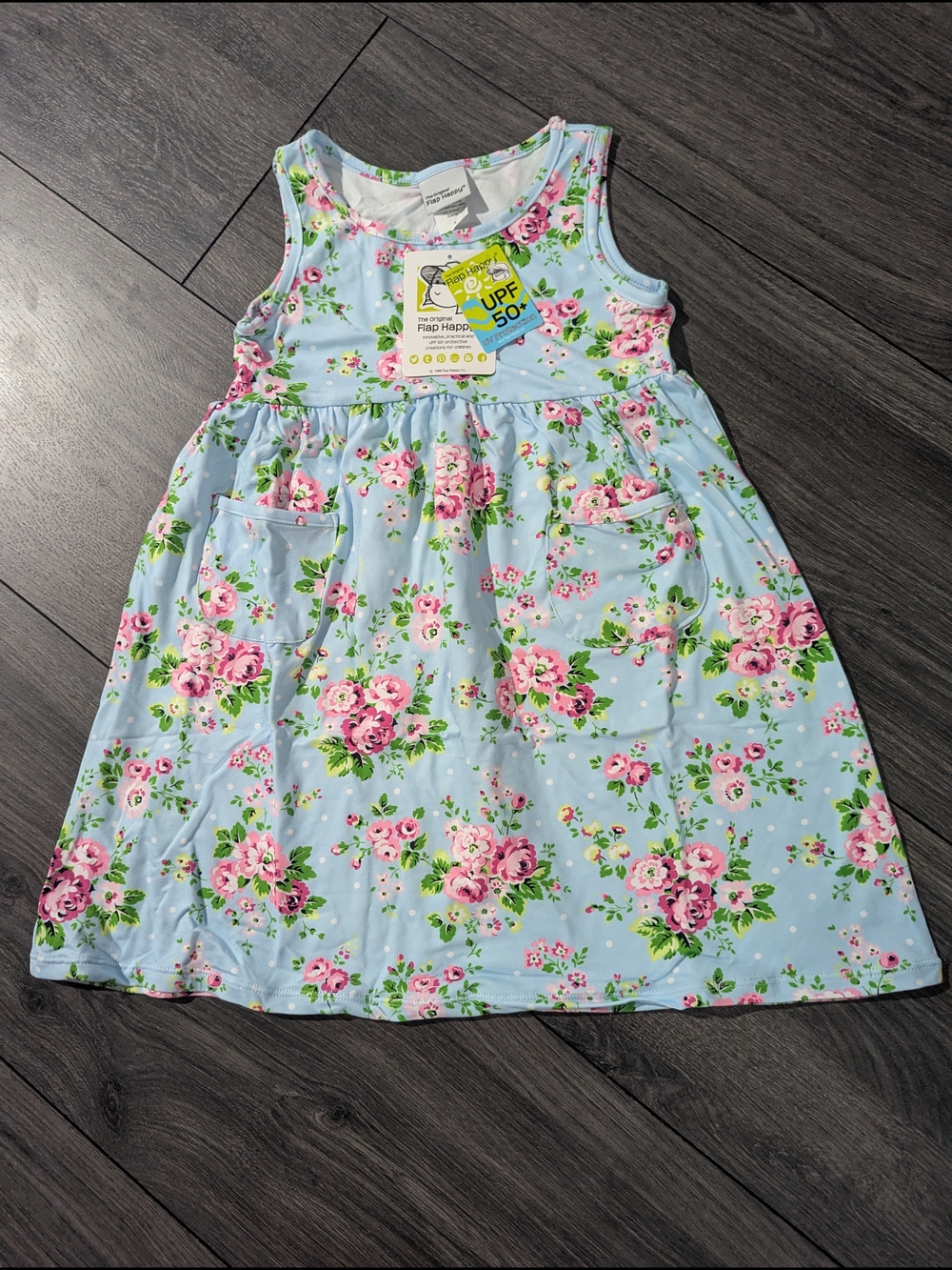 Flap Happy Sky Blue Floral Sundress with Pink Roses